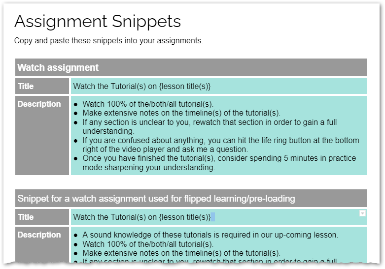 assignment snippets document