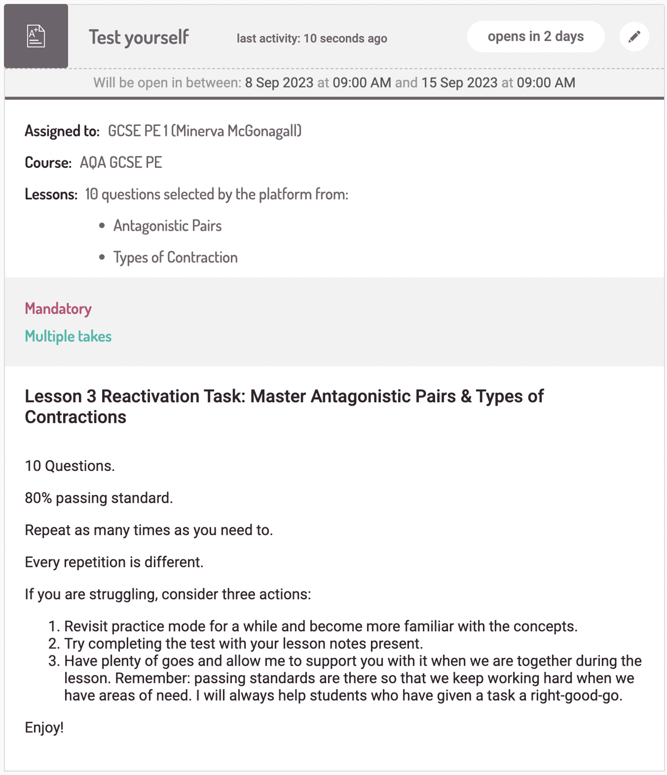 PE Homework - The only Two Questions Worth Asking